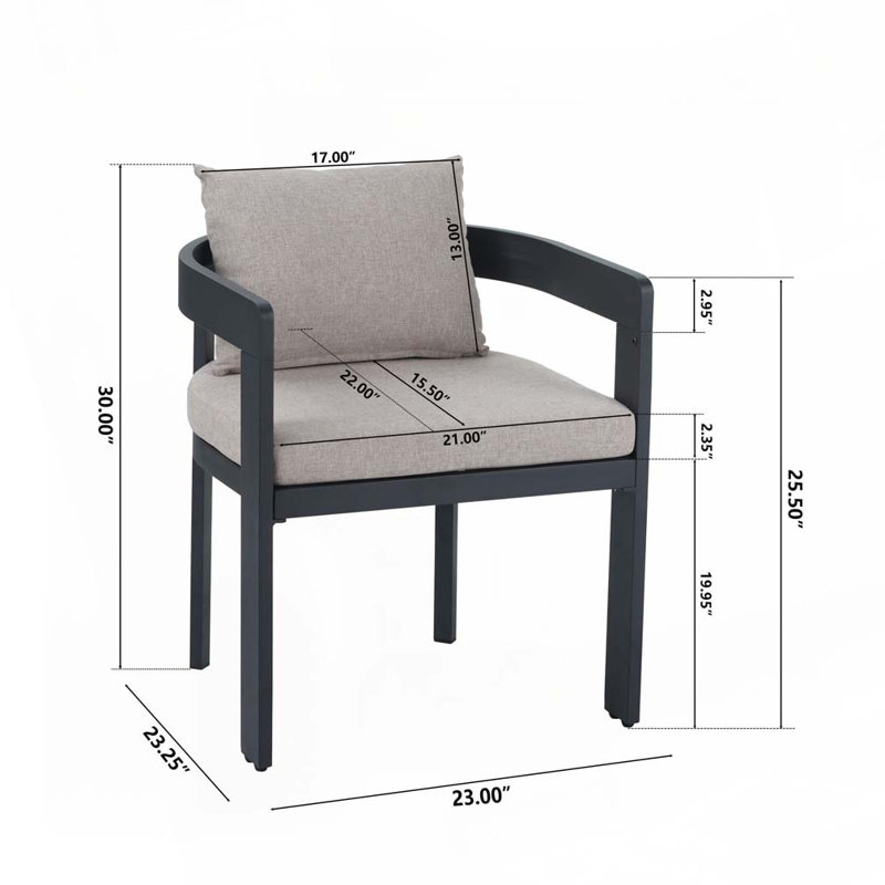 Chaise de patio d'extérieur en aluminium, Noir