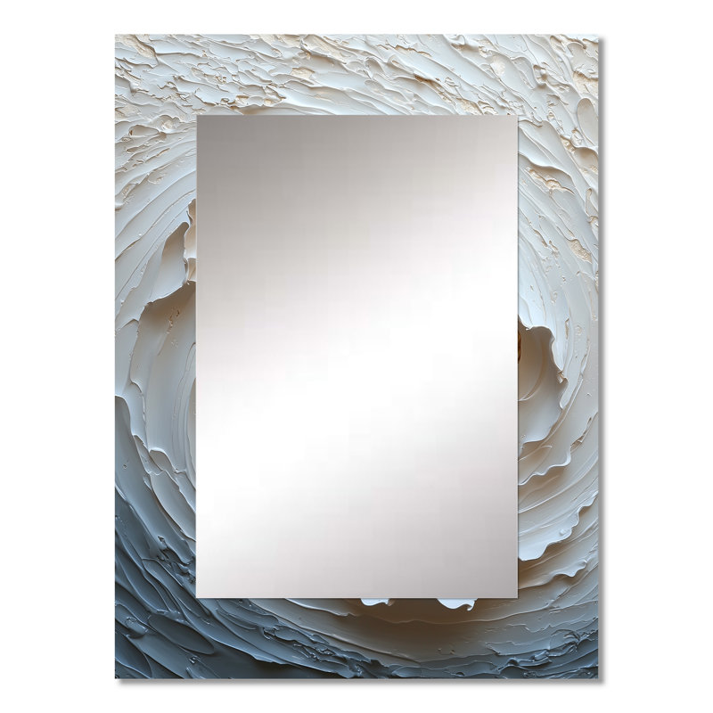 Beige And Whitee Sunrise Abstract Waves II - Abstract Spirals Wall Mirror, Gold Decorative Mirror, Printed Metal Art