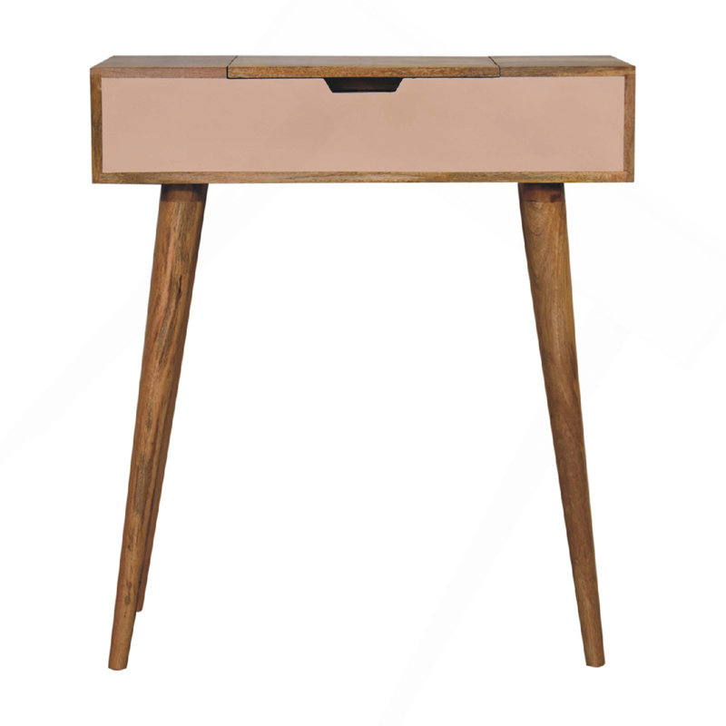 Solid Wood Mini Pink Dressing Table, 4 Compartments, Nordic Legs