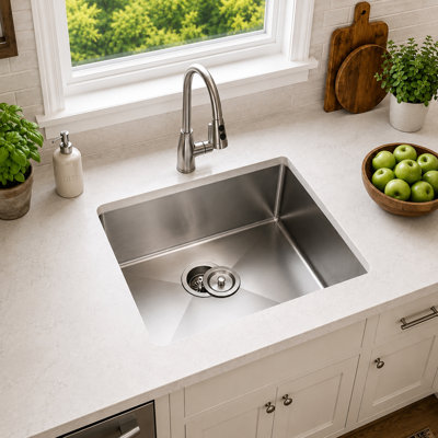 22" Undermount 18 Gauge Stainless Steel Finger Radius Single Bowl Kitchen Sink
