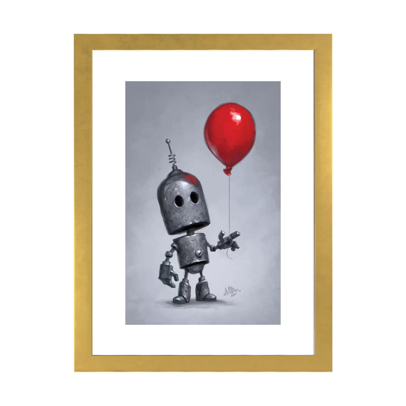 «The Red Balloon» par Matt Dixon - impression d'art graphique, H 24 po x l 16 po x P 1 po, Papier encadré doré