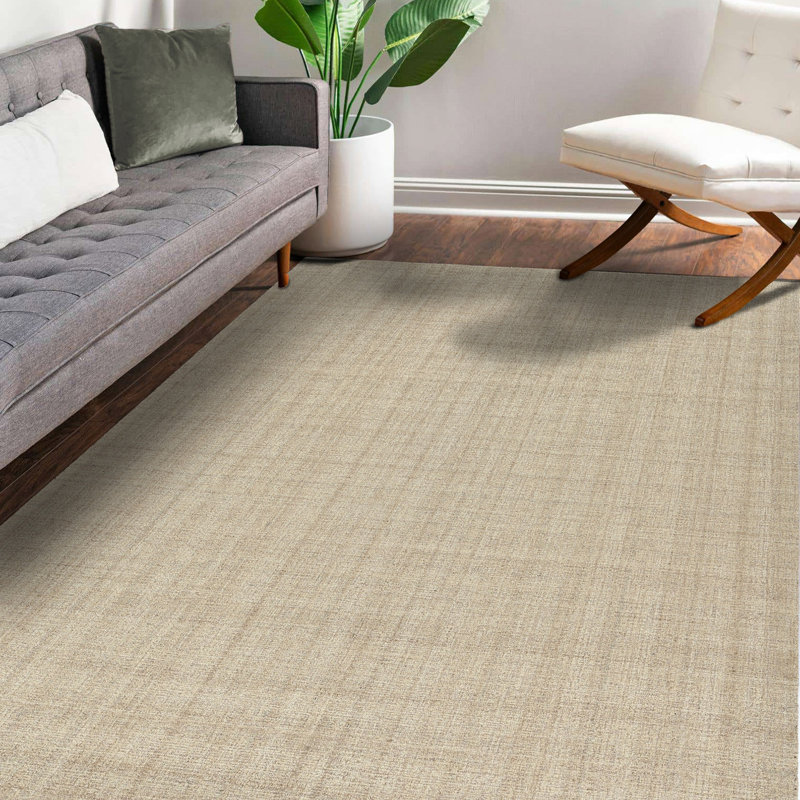 Bakstran Plaid Hand Woven Wool Champagne Area Rug, Rectangle 5' x 7'6"