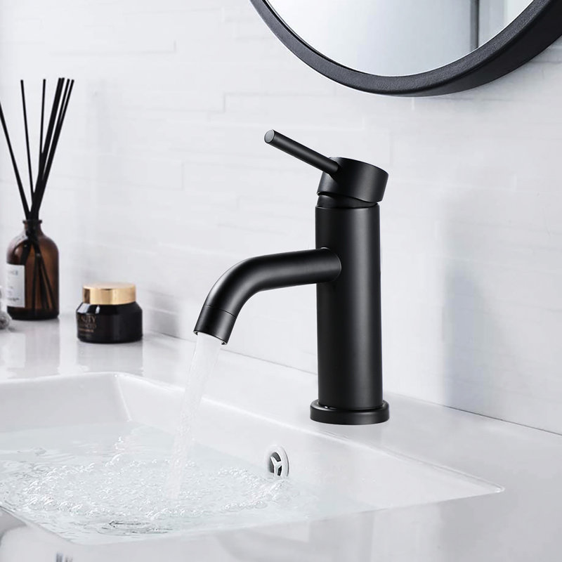 Single Hole Bathroom Faucet 6.55" High Stainless Steel Matte Black Compliant Aerated Waterfall Stream Spot- Finish Manual Operation For Upgrade Redesign