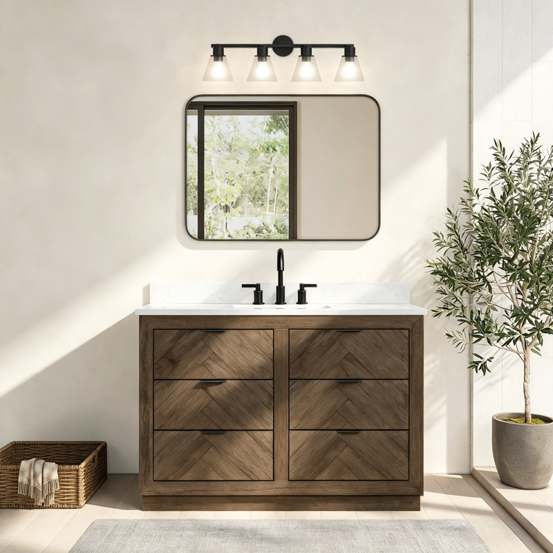 Meuble-lavabo 48 po en bois massif avec plateau en marbre d'ingénierie