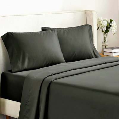 CoolCotton DeepFit Sheets - 100% Cotton Cooling Sheets with Deep Pockets and Snug Elastic Fit, 500 Thread Count, Premium Quality 4-Pc Set in Solid Dark Gray for Home