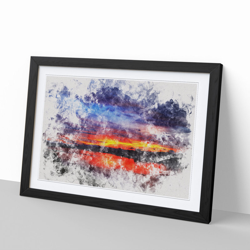 Sunset over Laos Lake - Picture Frame Painting, Black Framed, 27cm H x 36cm W x 2cm D
