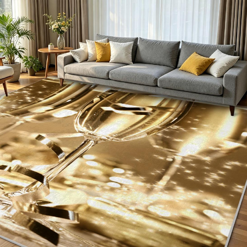Tapis d'intérieur lavable à la machine, couleur or, pailleté champagne, à bords cannelés, Rectangle 71" x 98"