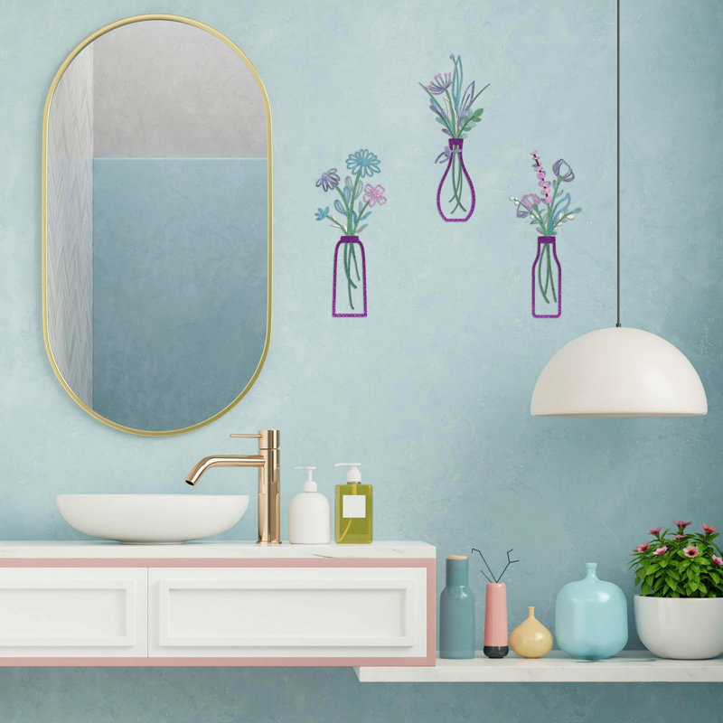 Purple Metal Wall Decor Pieces, 3 - Piece Floral Design, And Long Lasting, Rust Iron, Ideal For Different Areas, Effortless Hanging Simple Setup