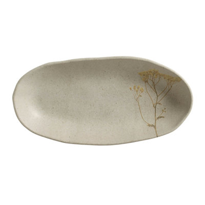 Grand plateau ovale profond en grès 12,6 x 6,3 po Campestre