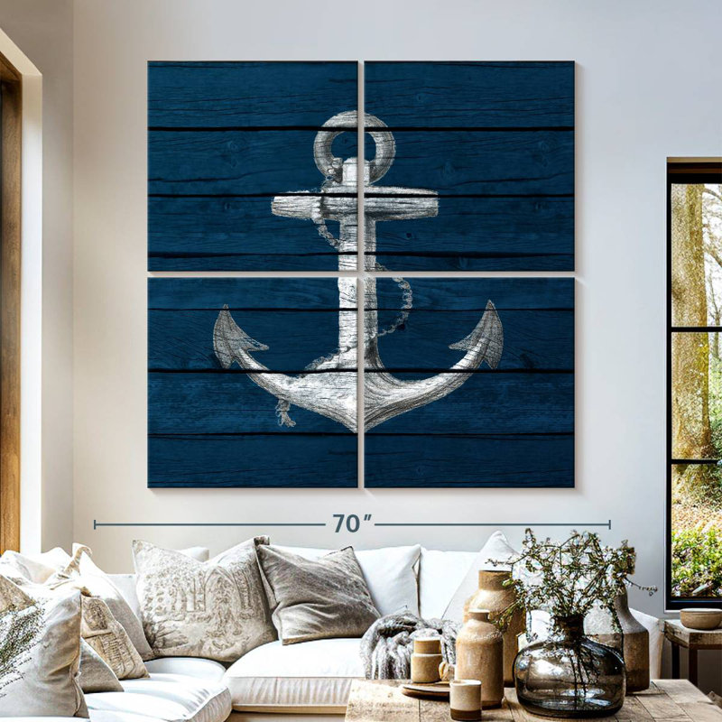Aletra ancre sur bois bleu, H 57 po x l 57 po
