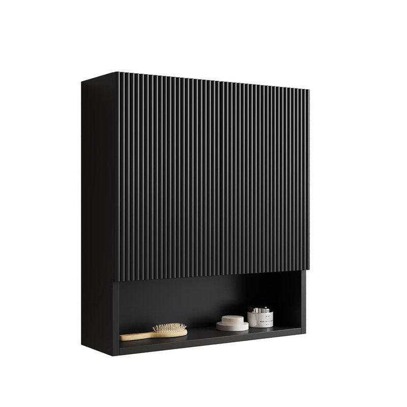 26" Wall-mounted Striped Bathroom Cabinet, Black