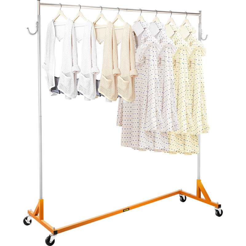 Orange Heavy-Duty Adjustable Rolling Garment Rack with Lockable Casters