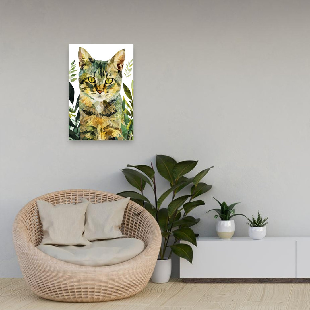 Geometric Forest Cat Abstract Modern Cat Forest Landscape Wall Art Print