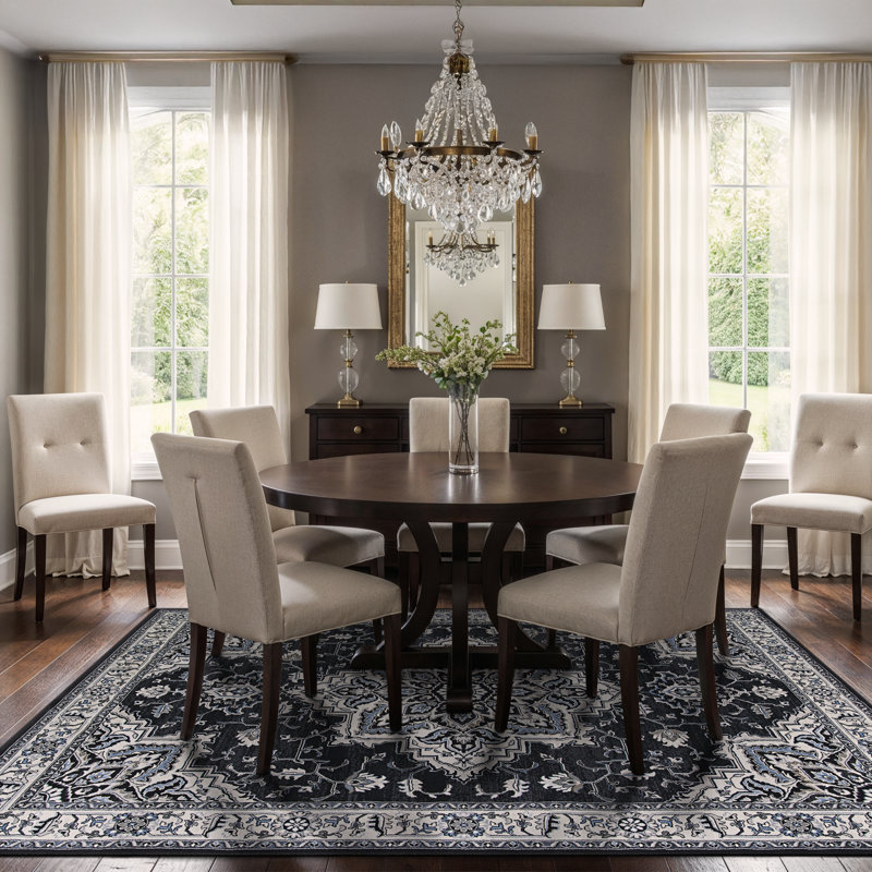 Ames Oriental Floral Charcoal Grey Performance Area Rug, Rectangle 6'6" x 9'6"