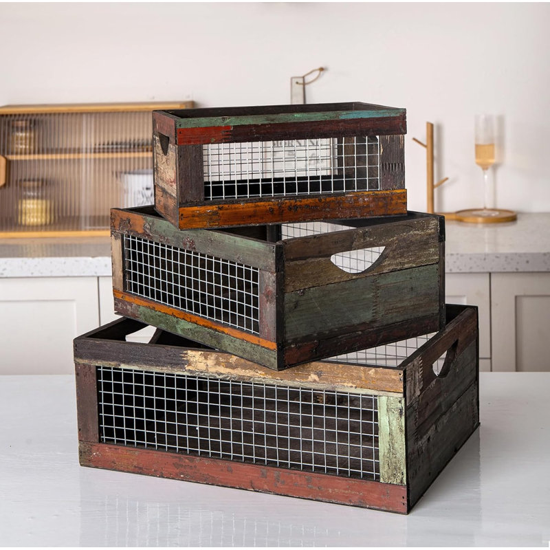 Set of 3 Rustic Wood Nesting Crates