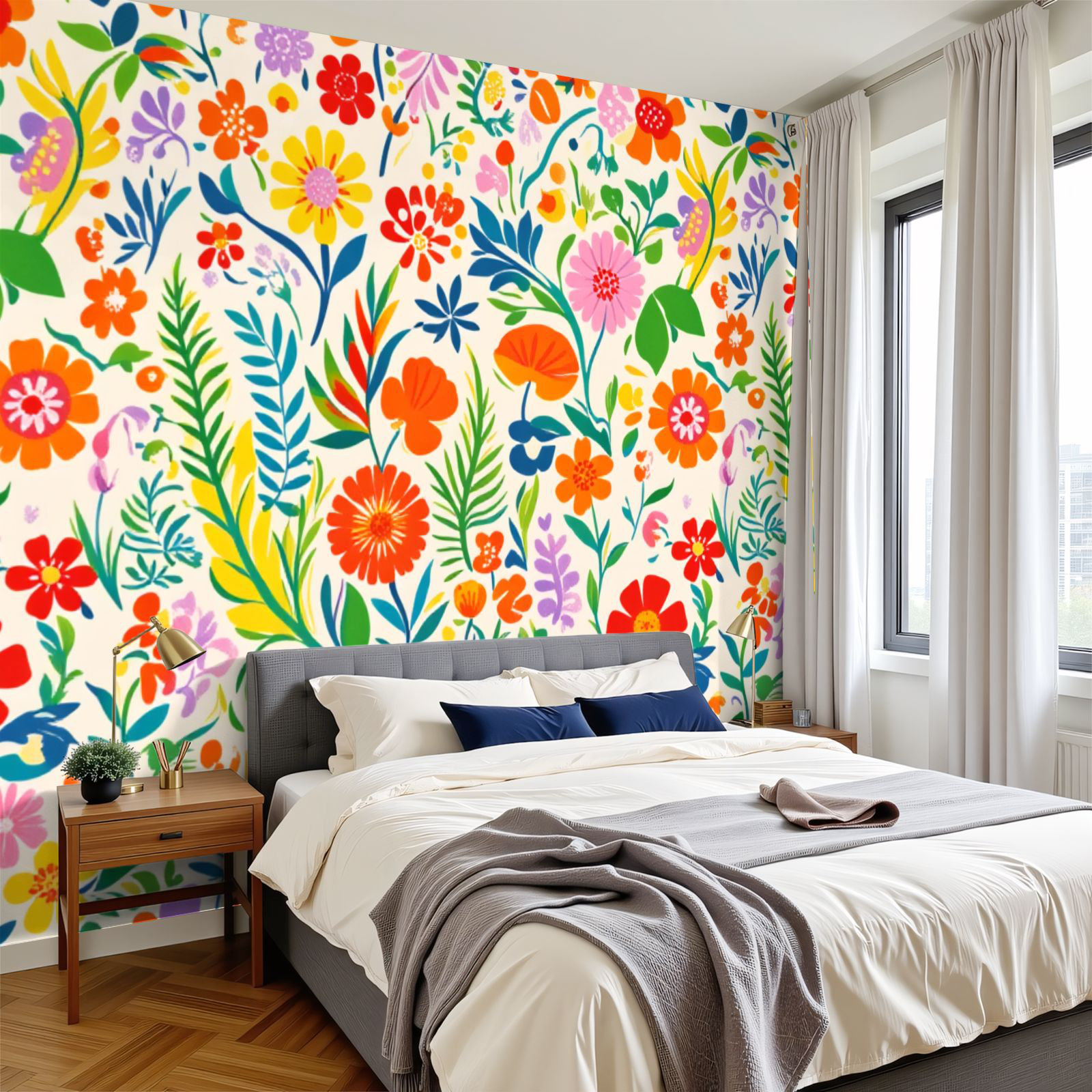 Red Barrel Studio® Peel and Stick Wallpaper Vibrant Floral Colorful ...