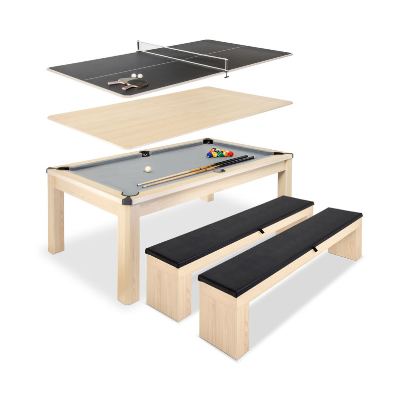Table combinée avec 2 bancs de tennis de table et de table de billard 3 en 1 GoSports - Bouleau clair, Beige