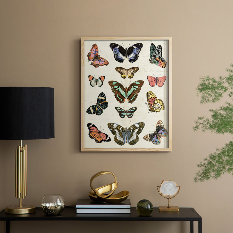 Flutterbys I Framed Print - Solid Wood, Natural, 15" H x 12" W