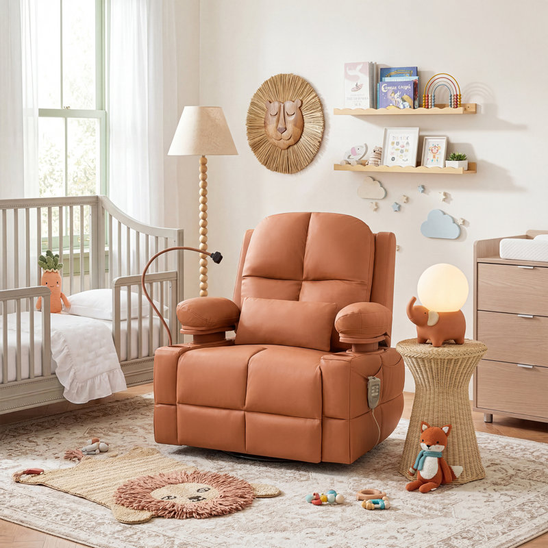38.9" Power Swivel Nursery Glider With HugAssist Armrest,  Storage & Baby-Safe (BPA-Free), Mocha