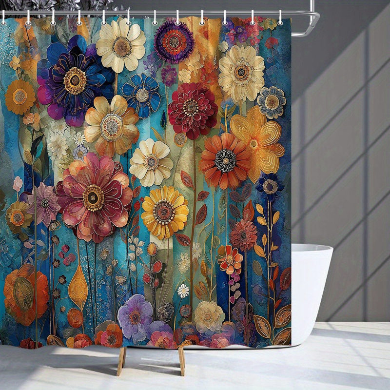 Rideaux de douche floraux avec crochets inclus, H 72 po x l 72 po