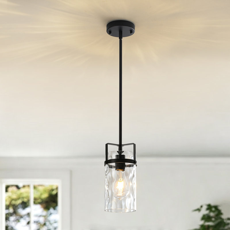 Industrial Cylinder Water‑Wave Glass Pendant Light with Adjustable Rod