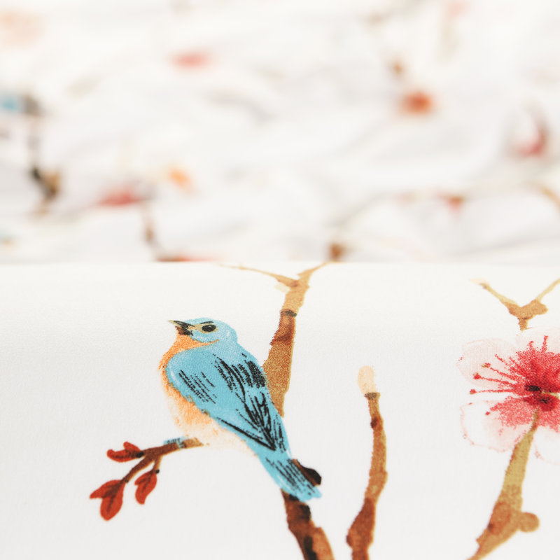 Twin Orange Floral Print Reversible Microfiber Duvet Cover Set