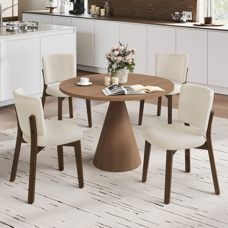 Annika Upholstered Solid Wood Dining Chair Side Chair (Set Of 4), Dark Brown, 4