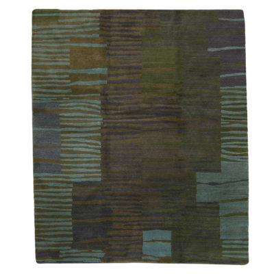 Righe Wool Abstract Area Rug in Green