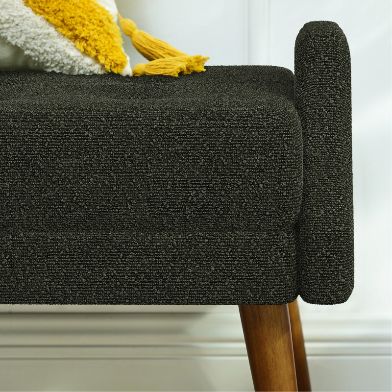 Banc de salon moderne, fabriqué en tissu bouclé, avec coussin moelleux, accoudoirs géométriques irréguliers et pieds en bois de caoutchouc, convient aux salons, aux chambres et aux entrées