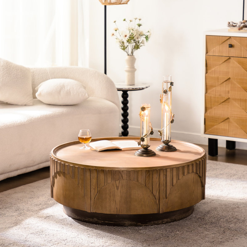 Table basse moderne moderne faite à la main avec un motif de champignon et un motif cannelé, idéal pour le rangement de boissons en bois massif, livre de bureau sur piédestal