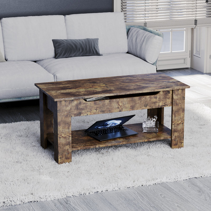 Anavictoria Lift Top Four Leg Coffee Table with Storage, Dark Wood, Dark Wood