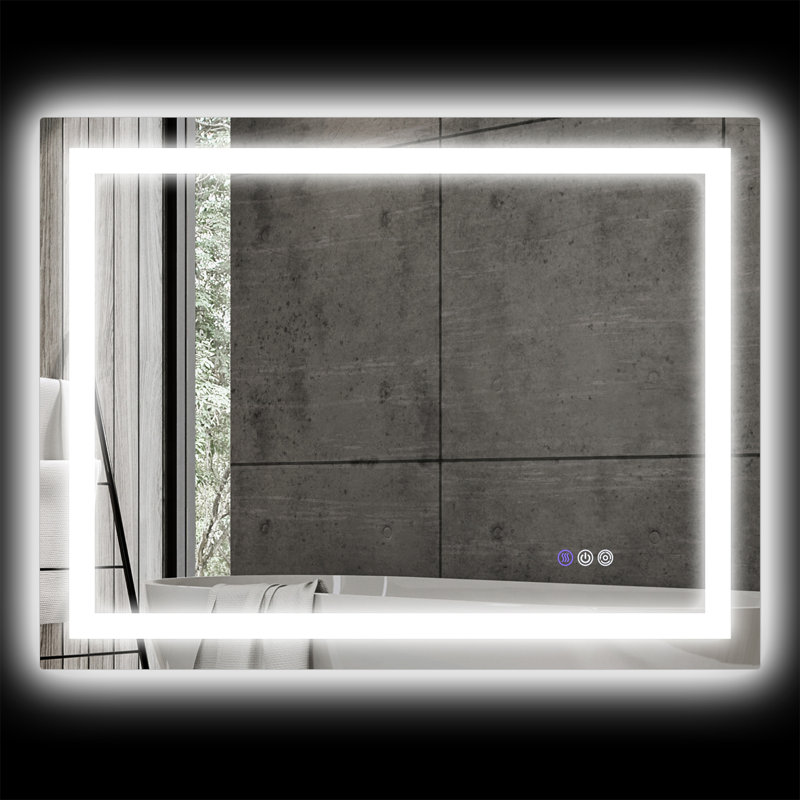 Miroir de salle de bain à DEL avec lumières, miroir à DEL rétroéclairé de 47 po x 35 po pour salle de bain, anti-buée, mémoire, température de couleur infinie, miroir de meuble-lavabo mural à intensité variable, horizontal / vertical