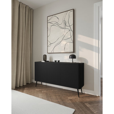 Three-Door Fluted Chest of Drawers Black with Legs