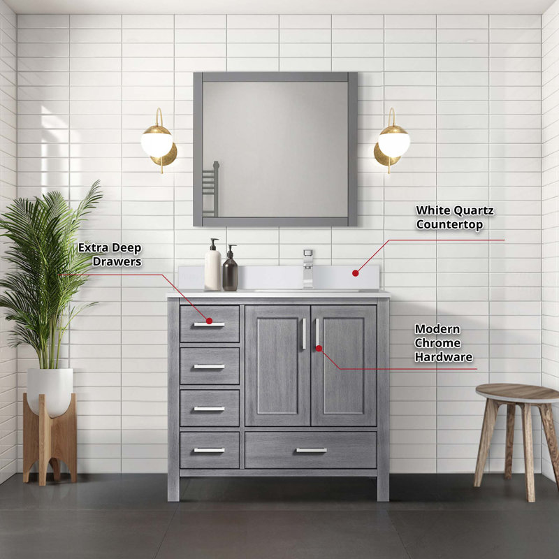 Ensemble de meuble-lavabo, robinet et miroirs, portes et tiroirs 34 po, Gris