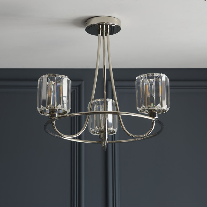 Ampelius Glass and Steel Semi Flush Mount, Bright Nickel Plate/Clear