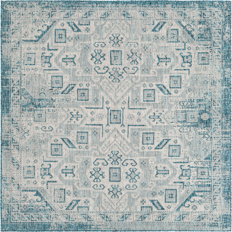 Tapis d'extérieur couleur bleu, Carré 7 pi 10 po