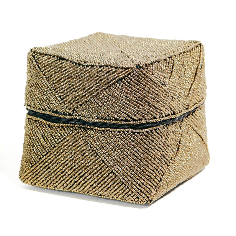 The Beaded Basket, 10 cm H x 10 cm W x 10 cm D, Gold