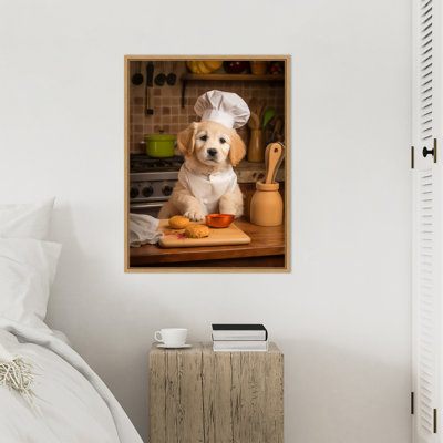 Golden Retriever Puppy Chef by Keili Framed Canvas Wall Art Print