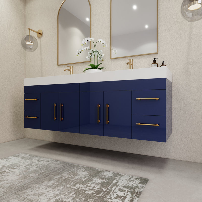 Ensemble de meuble-lavabo double 70,8 po, Bleu nuit