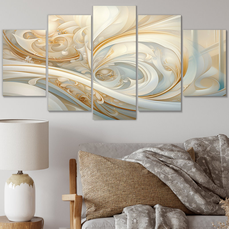 Tender Whirling White Illustration IV - Abstract Spirals, reproduction d'art sur toile - 5 panneaux
