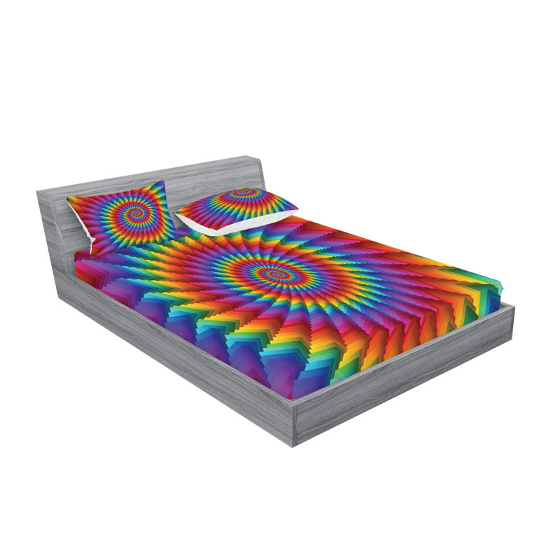 Ambesonne Trippy Fitted Sheet & Pillow Sham , Multicolor, Calking Fitted Sheet Set + 4 Pillow Cases