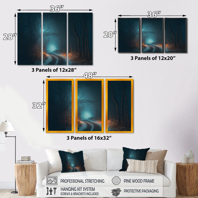 Anagabriela - 3 pièces sur toile, Toile avec cadre doré, H 20 po x l 36 po x P 1 po