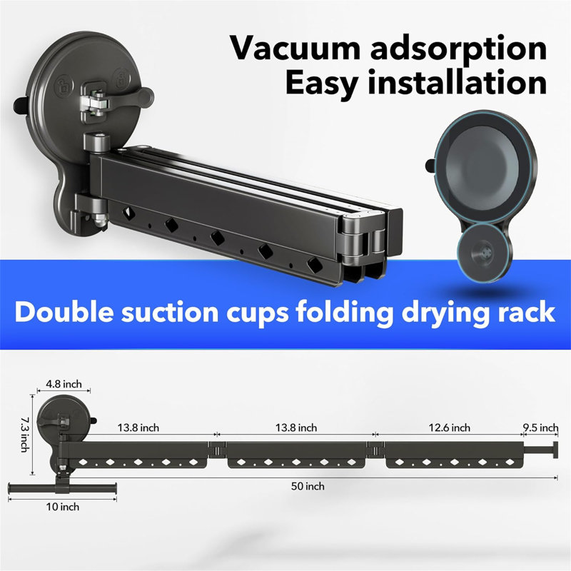 Suction Cup Clothes Drying Rack - Foldable Wall Mounted With Clips