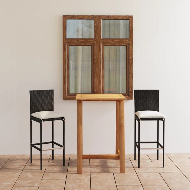 Ensemble de table et de tabourets de bar avec coussins, Cadre noir / coussin blanc