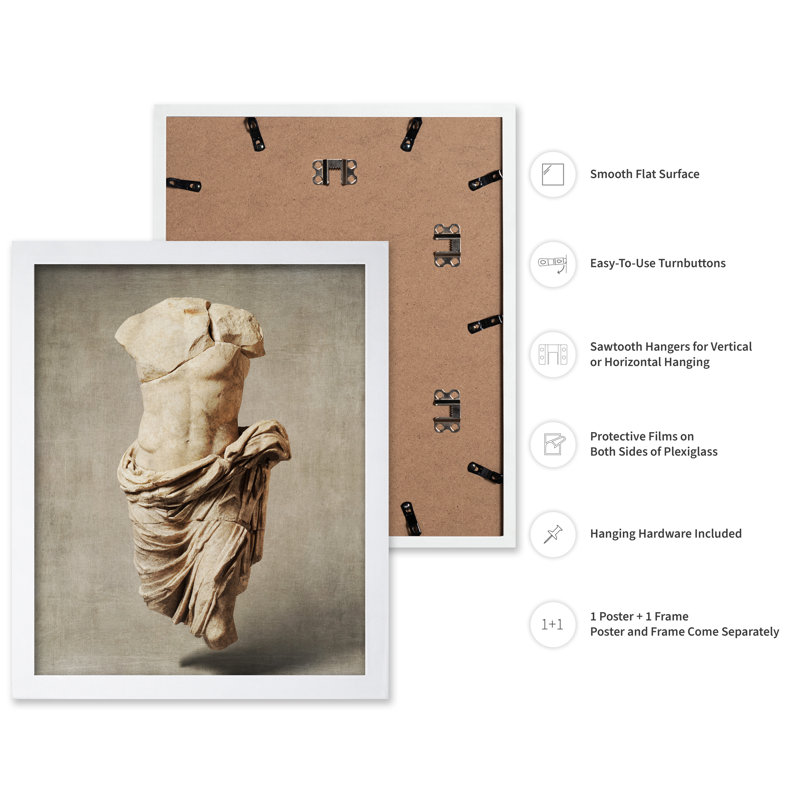 Statue romaine en marbre, Affiche, H 18 po x l 24 po, Encadrement blanc