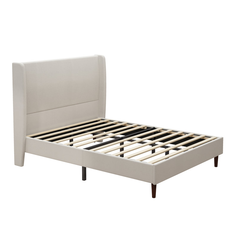 Lit à dossier haut, support à 12 lattes, lit moelleux de haute qualité, facile à assembler, beige, tissu chenille, Grand lit