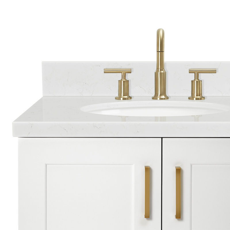 ARIEL Taylor 42.25 Single Sink Bathroom Vanity with Man-Made Stone Top-Oval, Right, Oval, White