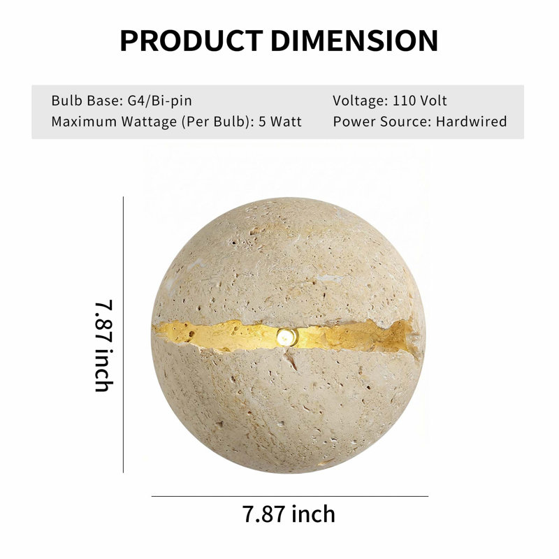Natural Travertine Wall Sconce With Irregular Center Crack, Lunar White Wall Light Fixture For Bedroom, Living Room, 2