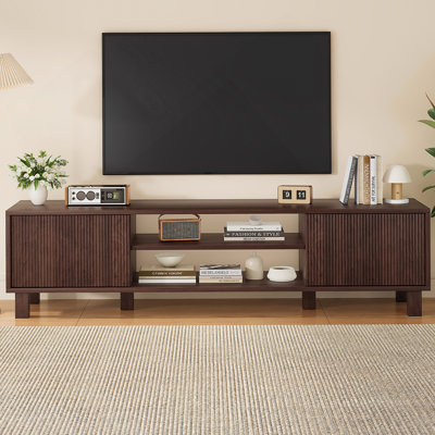 Meuble télé pour téléviseur de 70 po ou moins, console multimédia avec tablettes ouvertes pour le salon