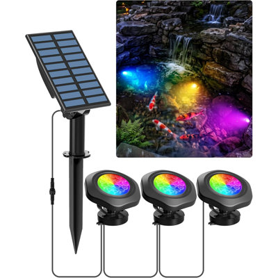 3 in 1 IP68 Waterproof RGB Solar Submersible Pond LED Lights with 2 Lighting Modes for Pool Garden Fountain Decor